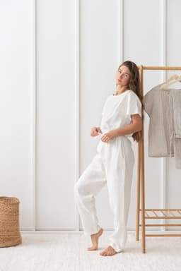 image-White linen / Natural Linen Pajama set / Linen loungewear / Linen