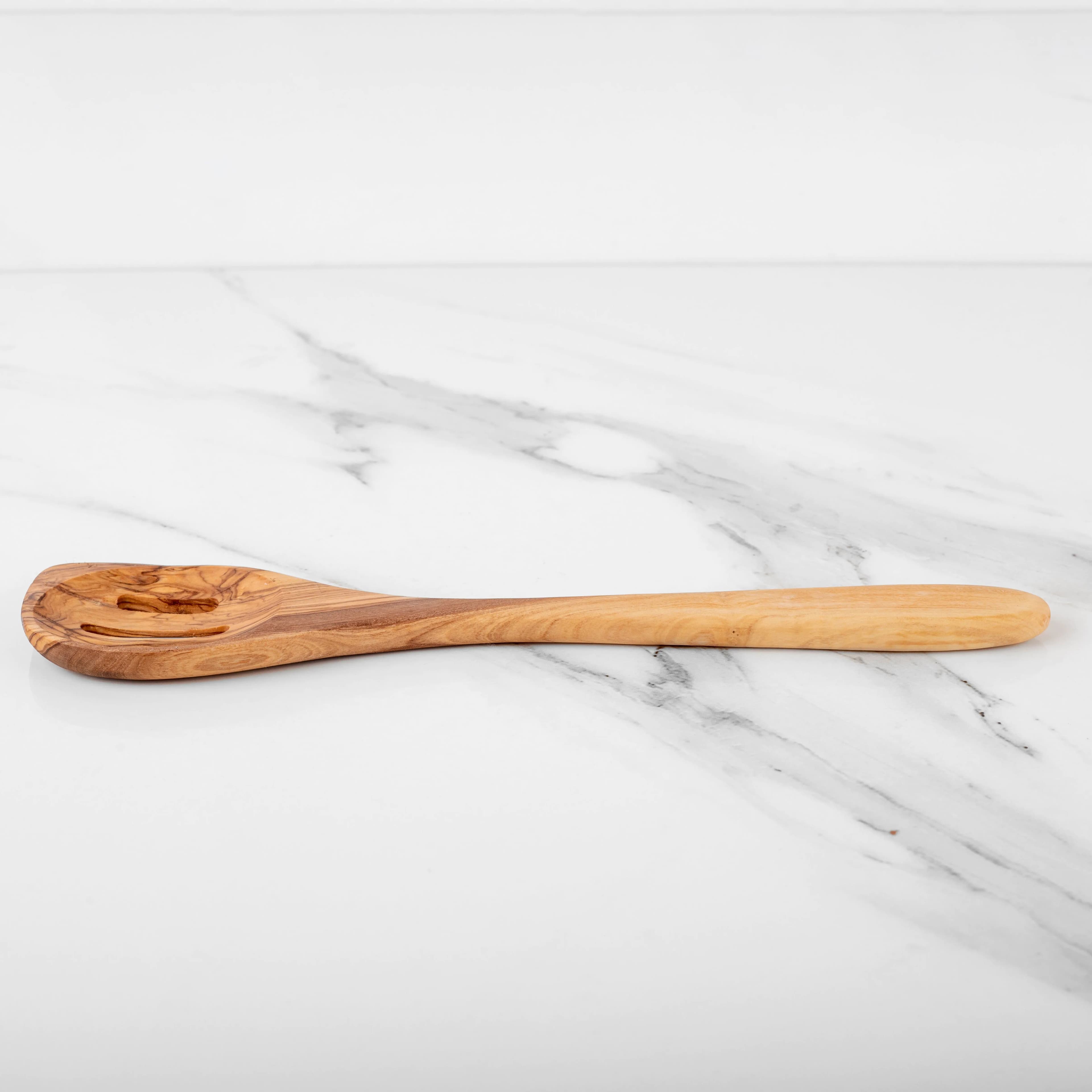 image-11.8" (30cm) Olive Wood Slotted Spatula, Handmade