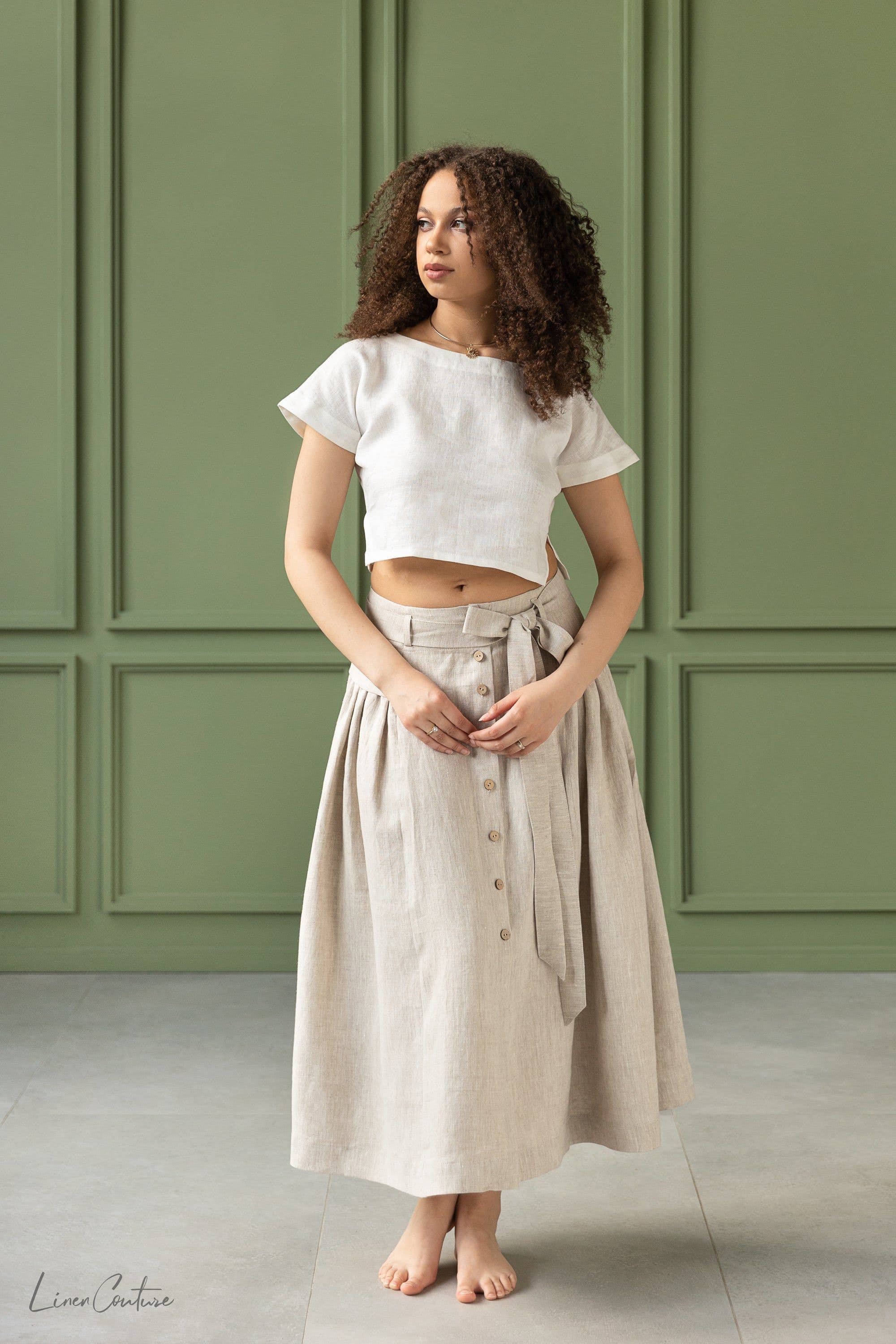 image-Taormina Set | Linen Crop Top and Flared Midi Skirt