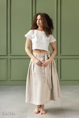 image-Taormina Set | Linen Crop Top and Flared Midi Skirt