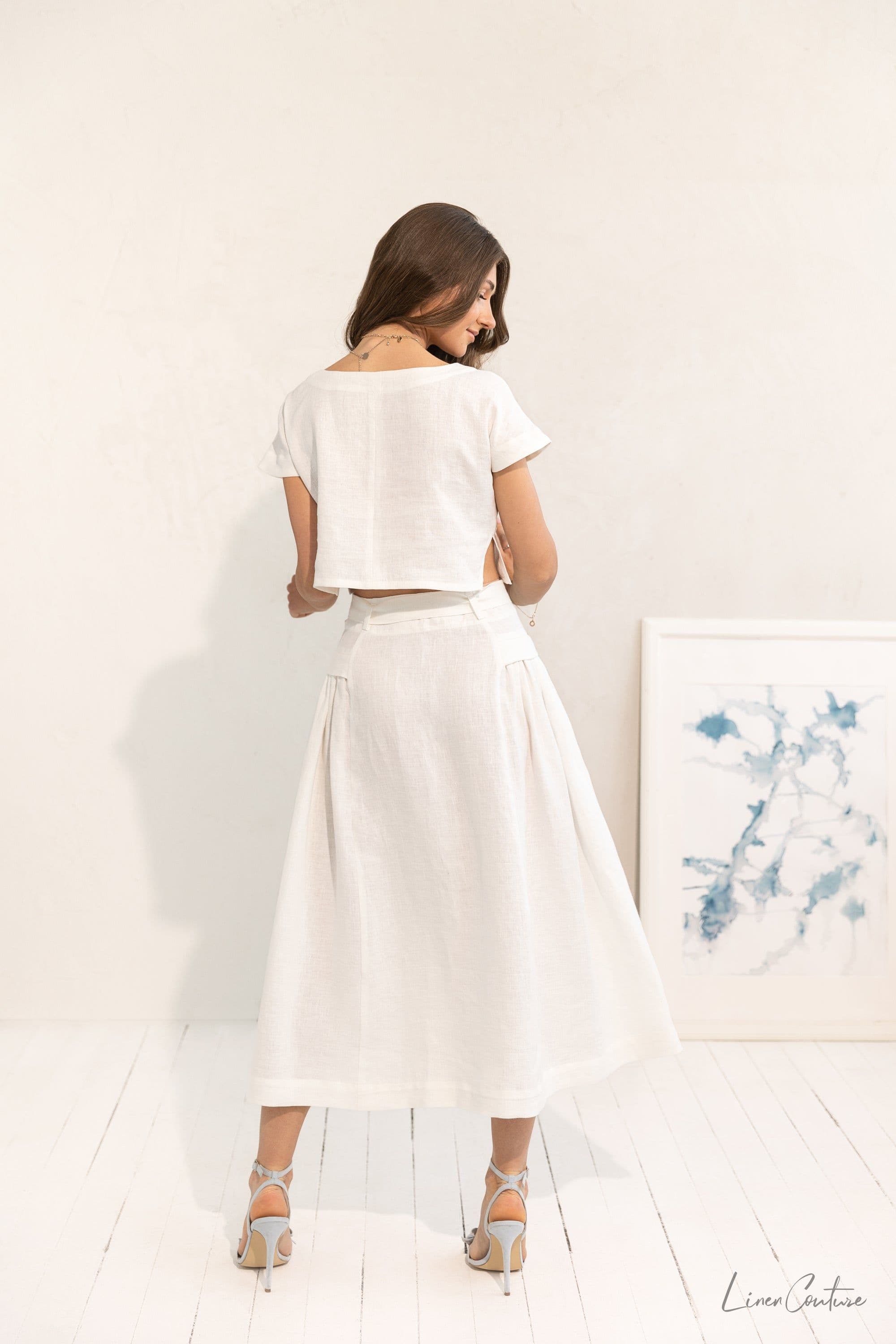 image-Taormina Set | Linen Crop Top and Flared Midi Skirt