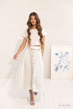 image-Taormina Set | Linen Crop Top and Flared Midi Skirt