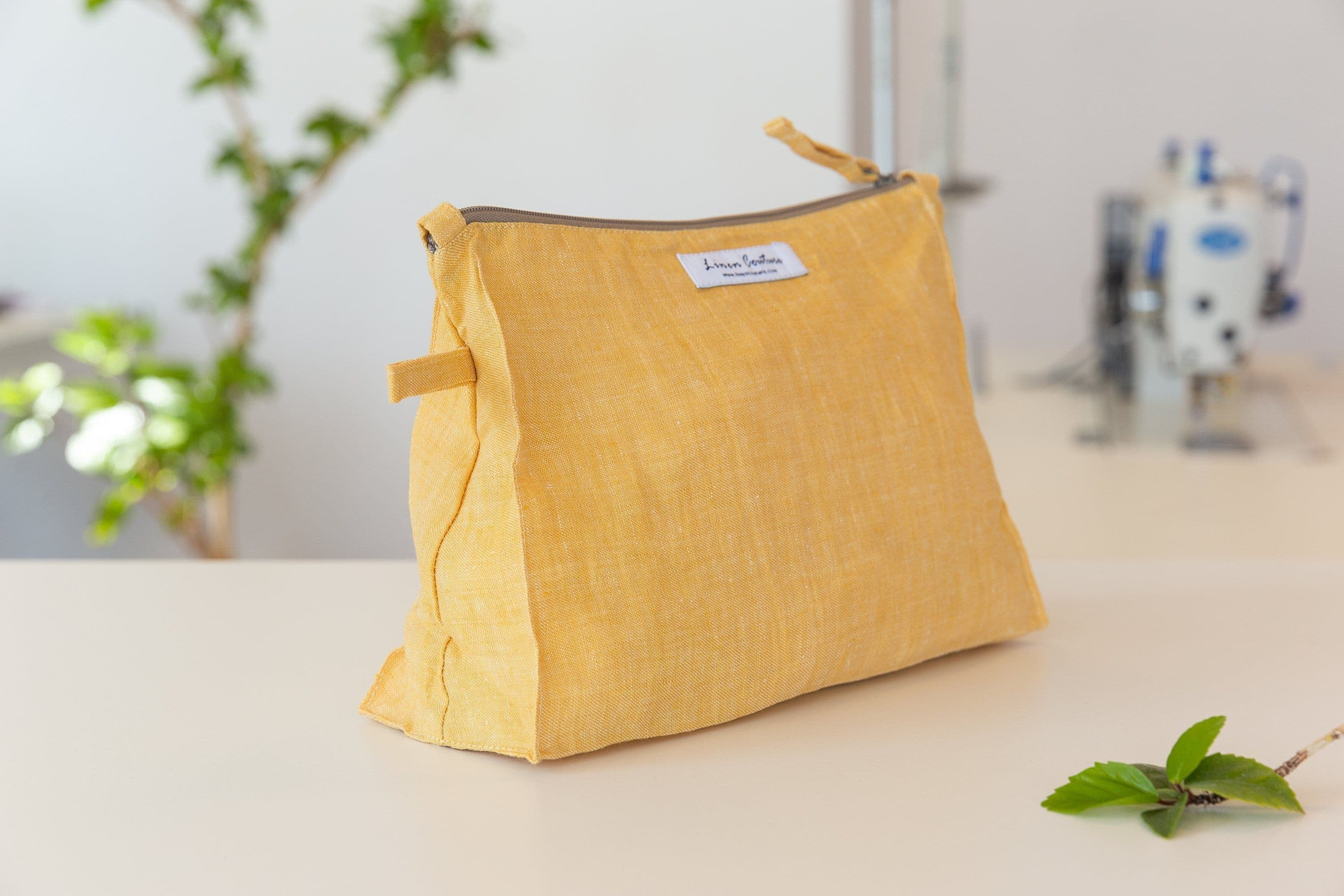 image-Canary Yellow linen large cosmetic bag
