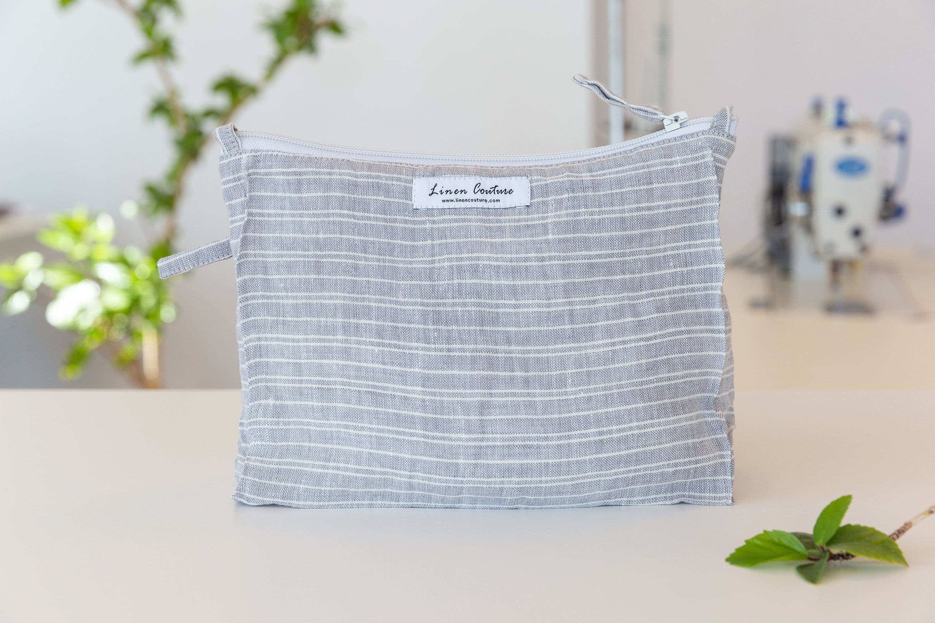 image-Canary Yellow linen large cosmetic bag