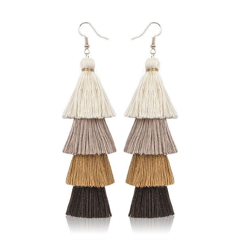 image-Green Tassel Earrings Women Bohemian Layered