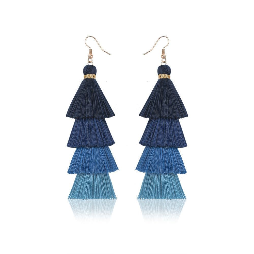image-Green Tassel Earrings Women Bohemian Layered