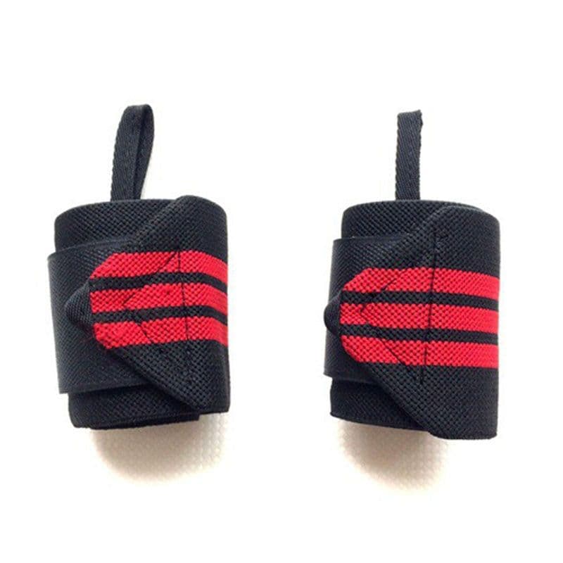 image-Gym Weightlifting Gloves - Black+Red, Wrist Protection, Adjustable Belt, Polyester+Rubber