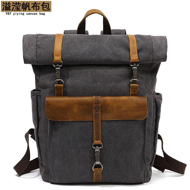 image-Cross-border sources of new canvas backpack men's retro shoulder computer bag student school bag outdoor wear-resistant travel bag