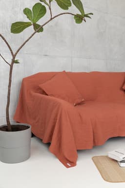image-Reddish Brown linen couch cover