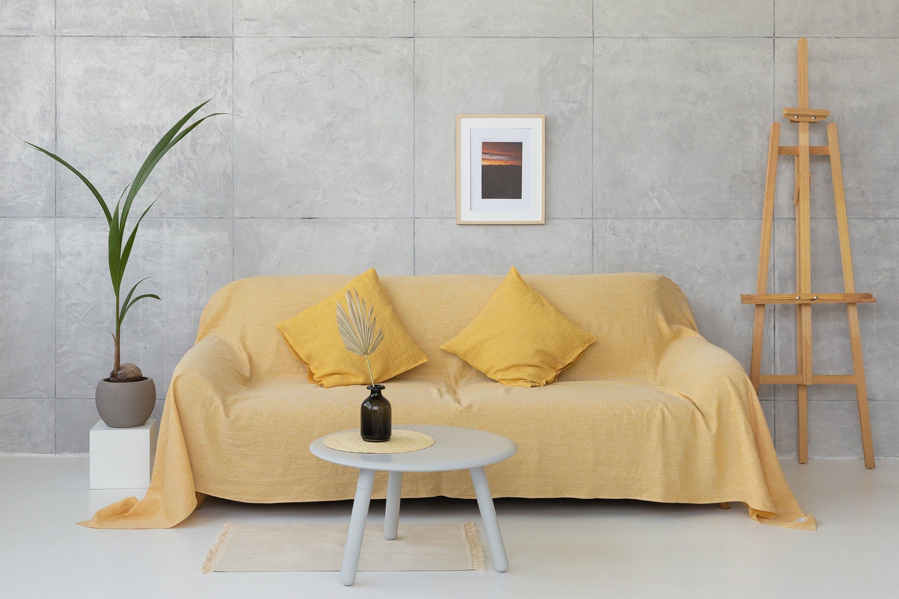 image-Reddish Brown linen couch cover