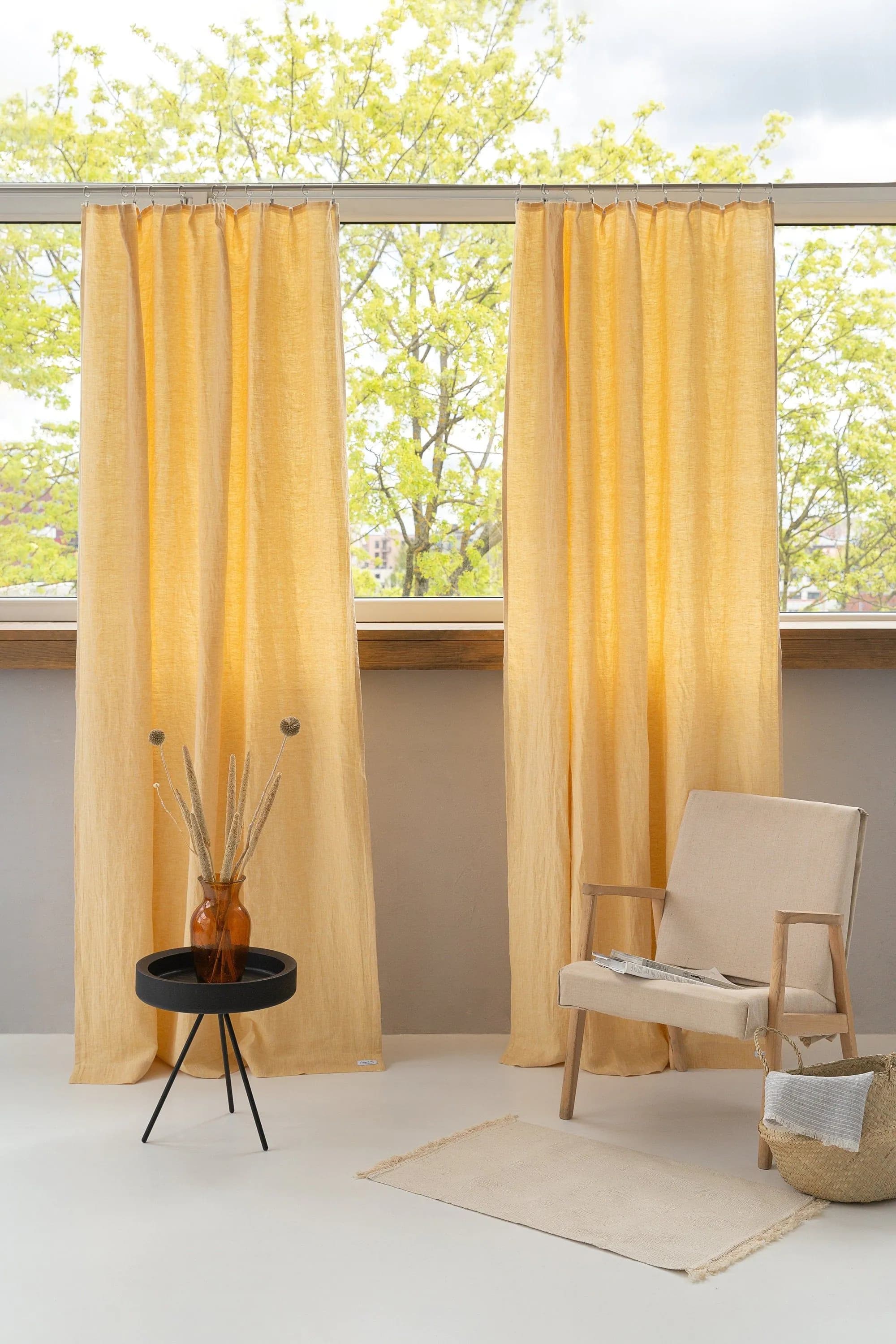 image-Canary Yellow linen curtain with pleating tape