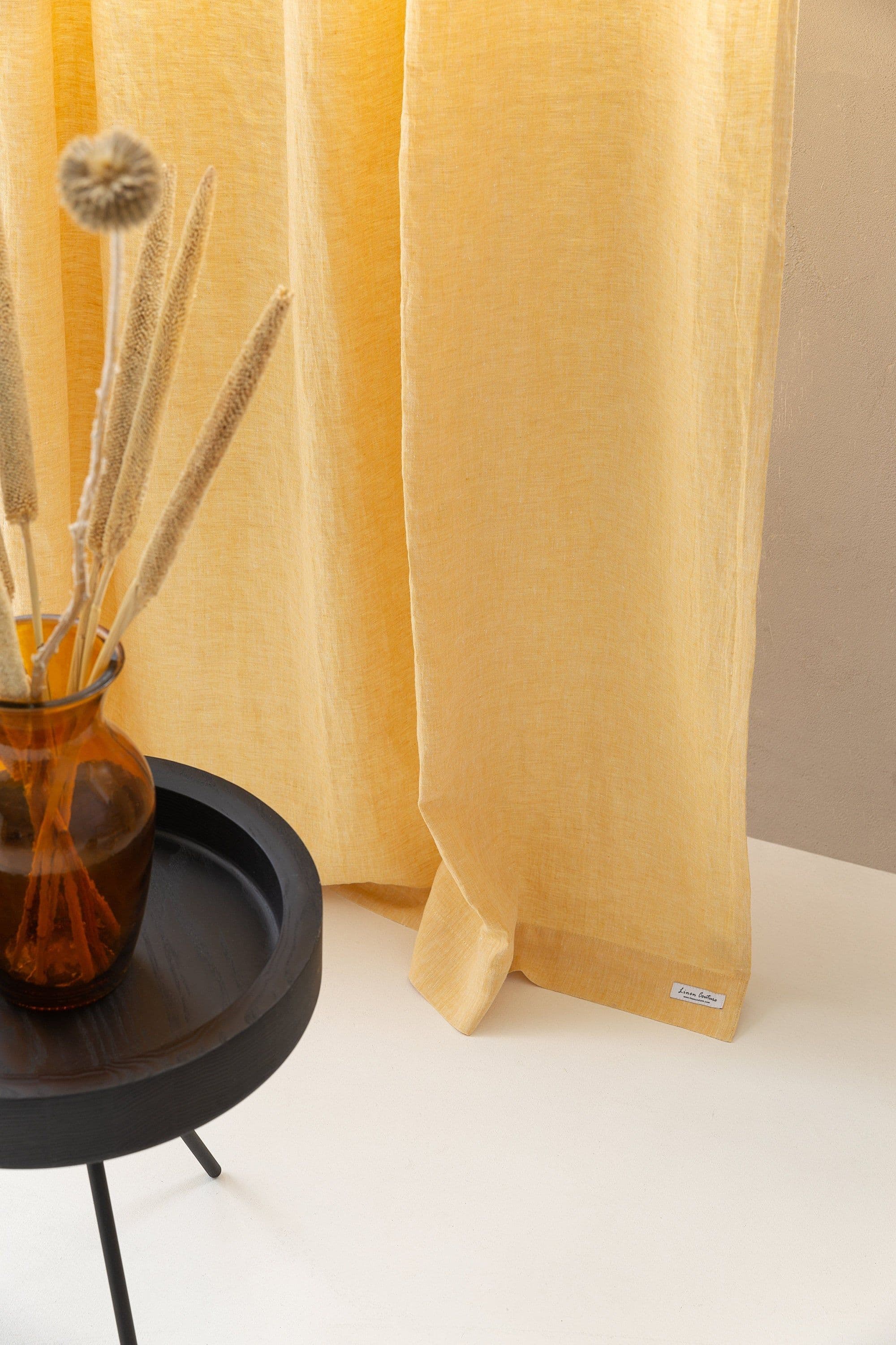 image-Canary Yellow linen curtain with pleating tape
