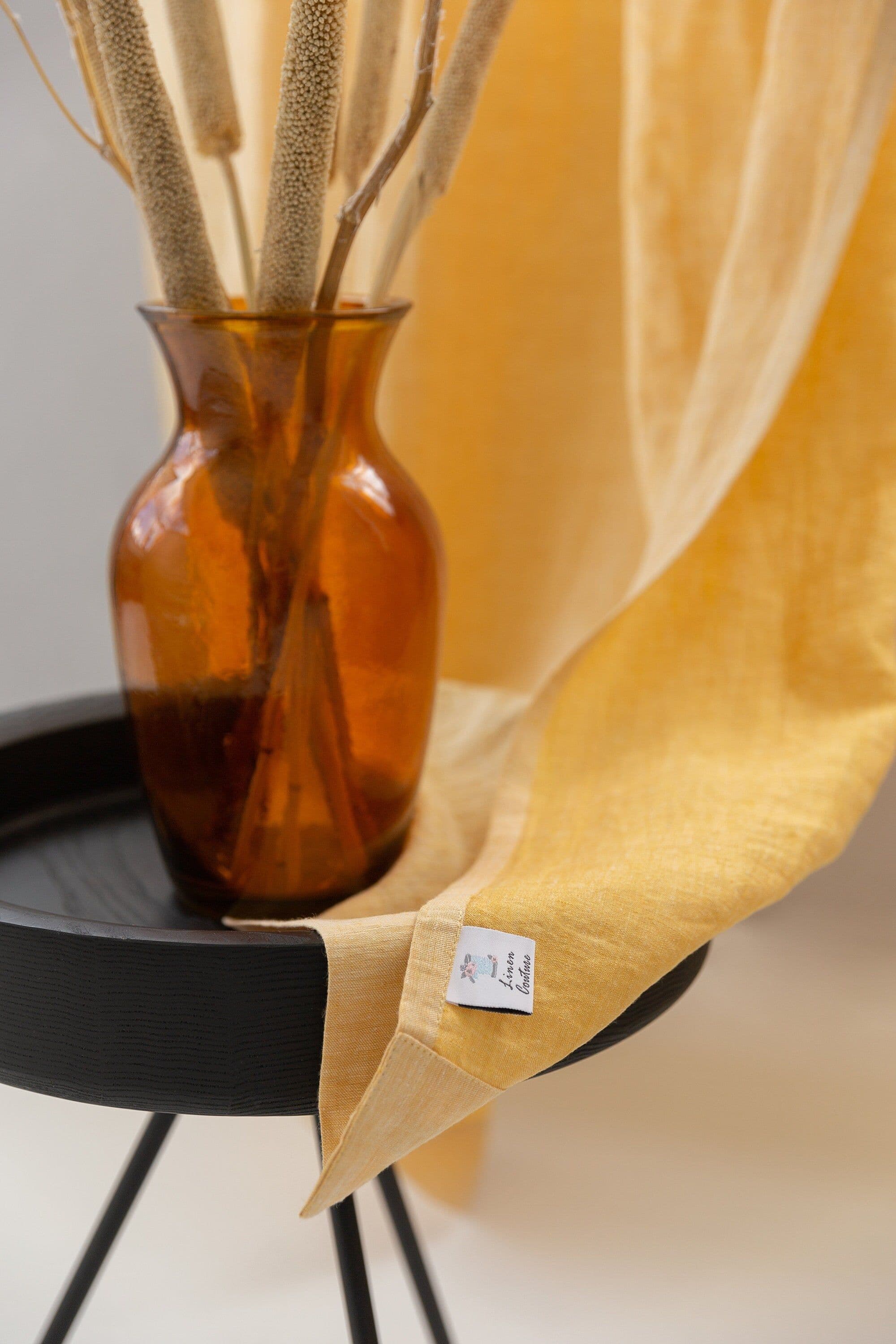 image-Canary Yellow linen curtain with pleating tape