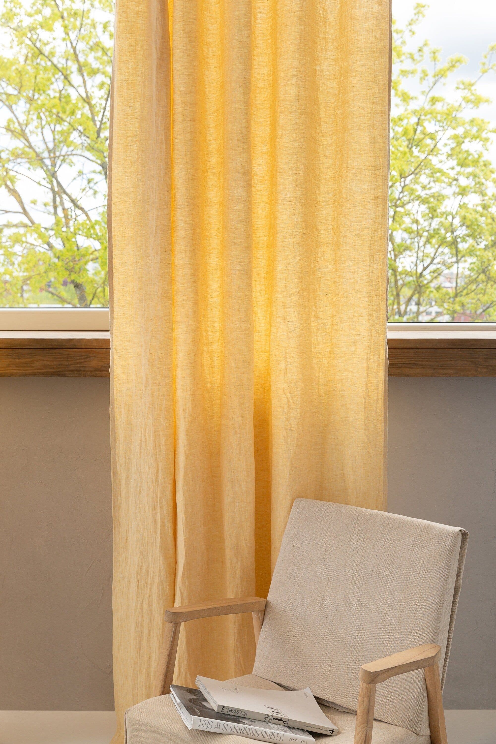 image-Canary Yellow linen curtain with pleating tape