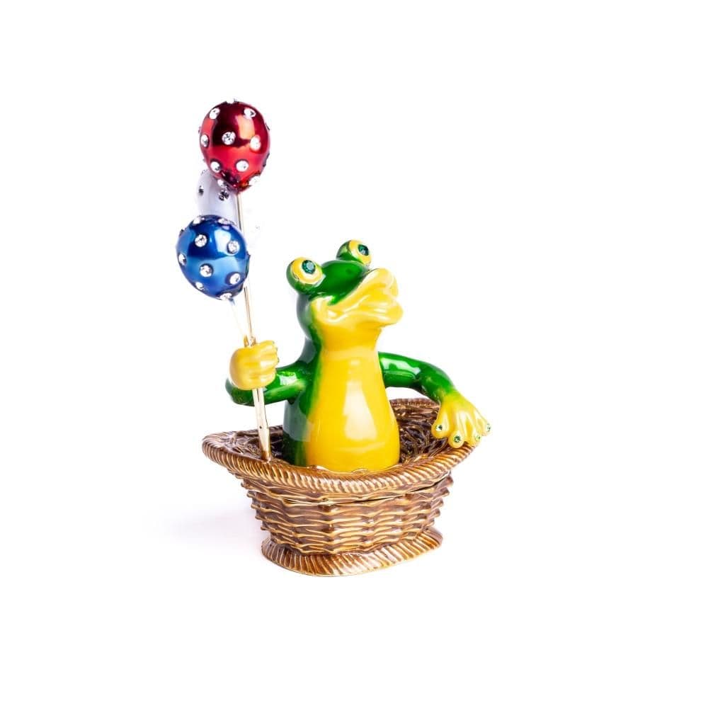 image-Frog Sitting in a Basket Holding Balloons