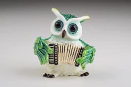 image-Green Owl Playing Accordion Trinket Box