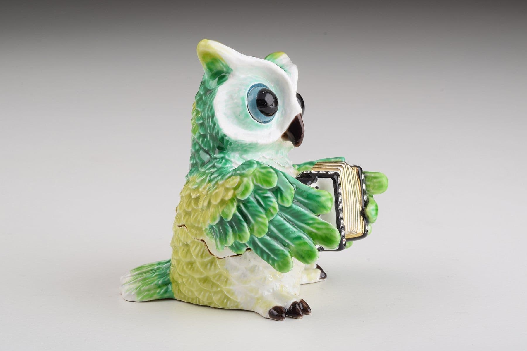 image-Green Owl Playing Accordion Trinket Box