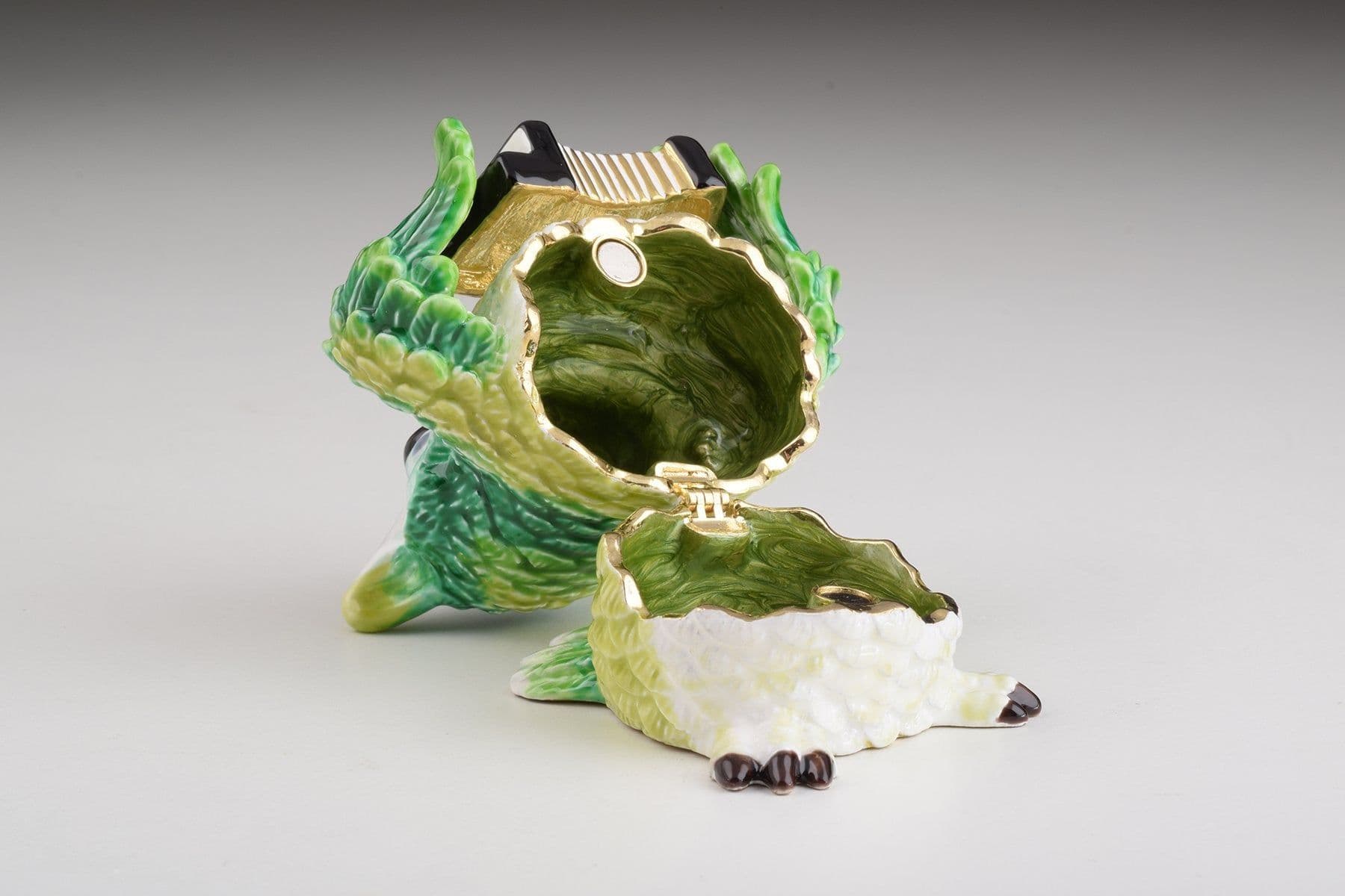 image-Green Owl Playing Accordion Trinket Box