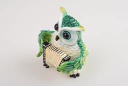 image-Green Owl Playing Accordion Trinket Box