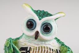 image-Green Owl Playing Accordion Trinket Box