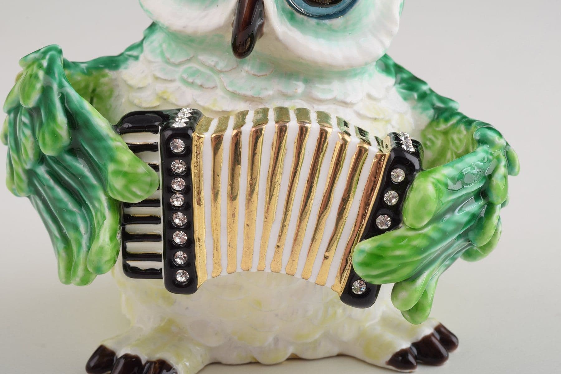 image-Green Owl Playing Accordion Trinket Box