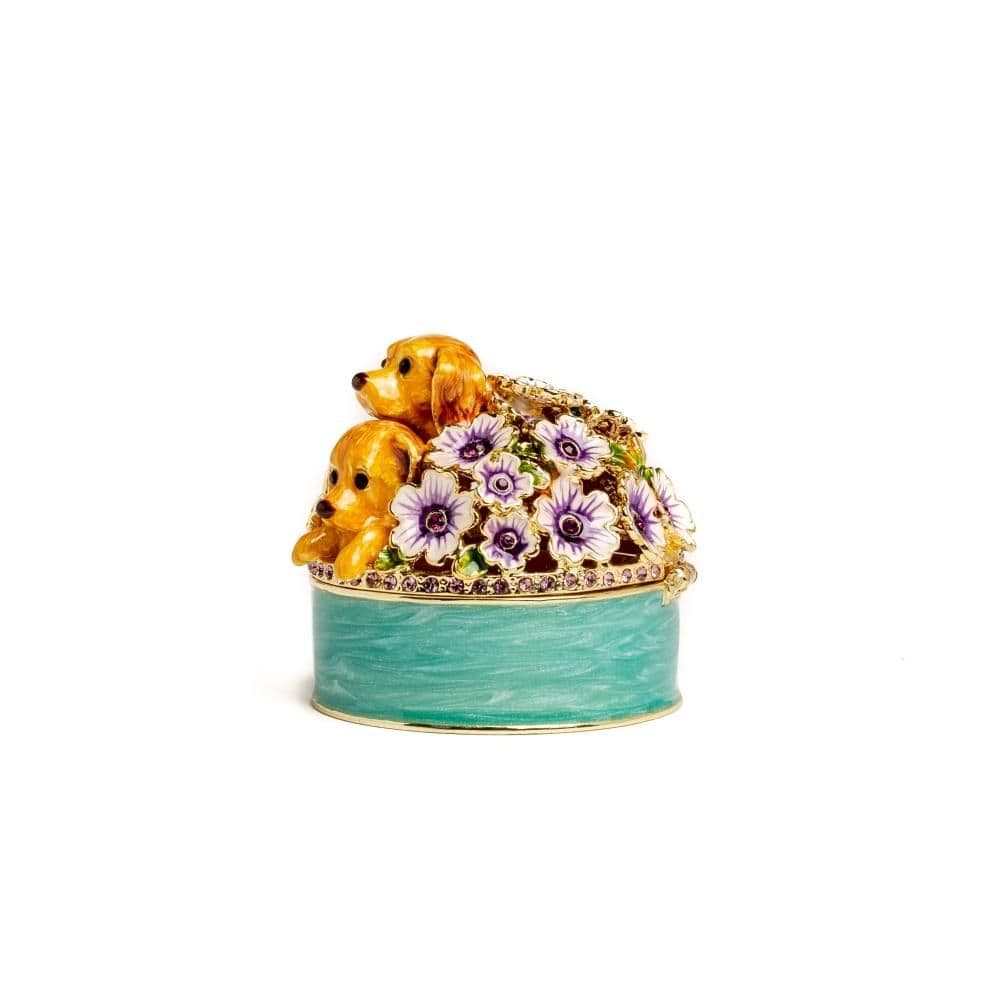 image-Cute Puppies and Flowers Trinket Box