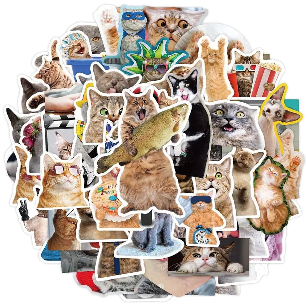 image-Cute Cat Meme Stickers - Waterproof Decals for Laptops & Scrapbooks