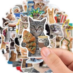 image-Cute Cat Meme Stickers - Waterproof Decals for Laptops & Scrapbooks