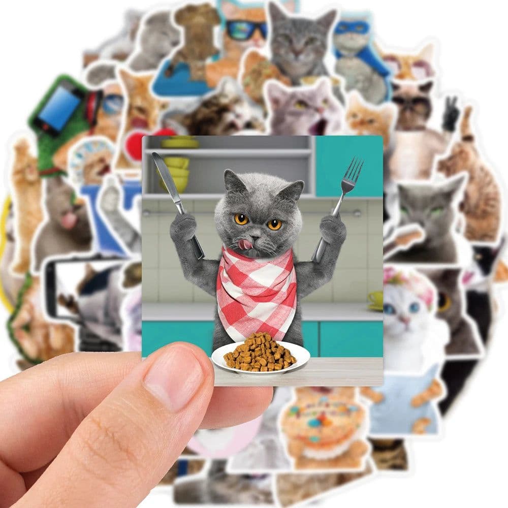 image-Cute Cat Meme Stickers - Waterproof Decals for Laptops & Scrapbooks