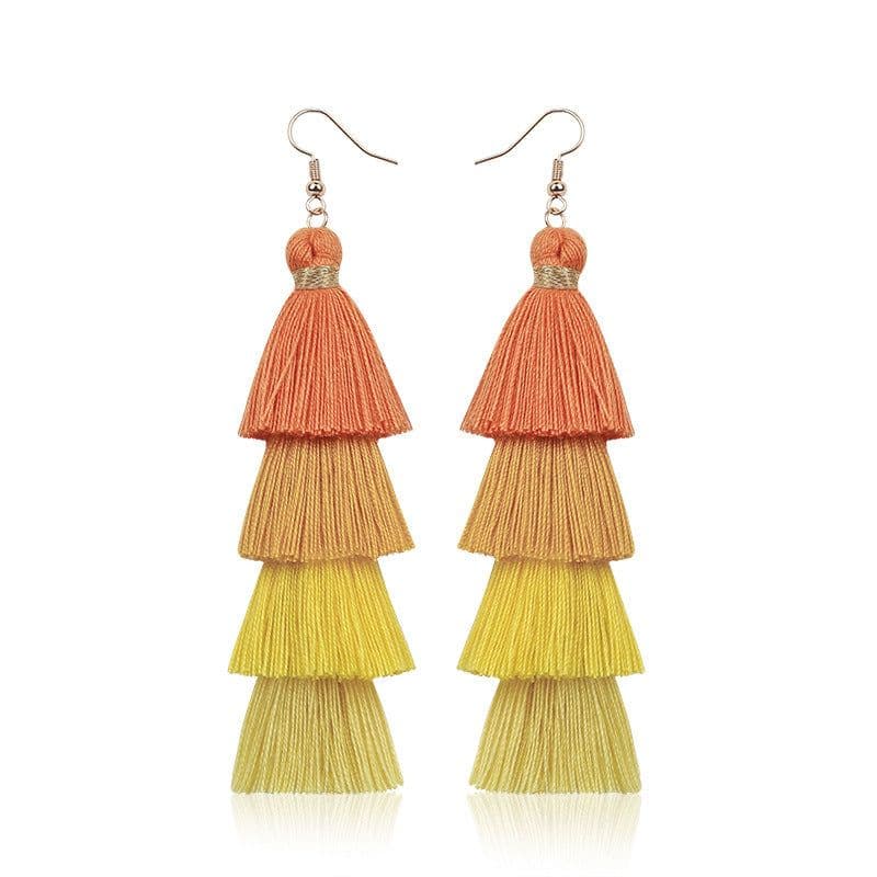 image-Green Tassel Earrings Women Bohemian Layered