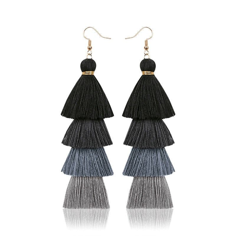 image-Green Tassel Earrings Women Bohemian Layered