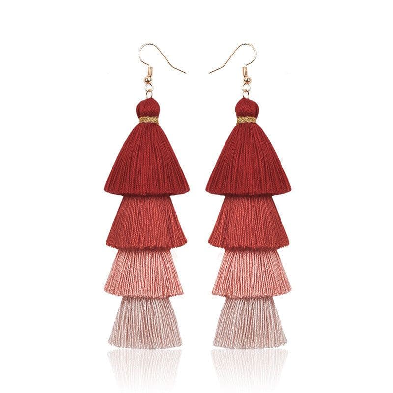 image-Green Tassel Earrings Women Bohemian Layered