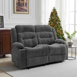 image-VEVOR Loveseat Recliner Sofa, Manual Reclining Couch with Heating and Massage, Soft Corduroy Recliner Sofa with USB Ports, Cup Holders and Side Storage Bags, Dual Loveseat Chair for Living Room, Grey