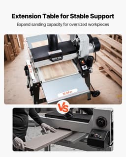 image-VEVOR 16" Drum Sander with Stand & Extension Tables, 1.5HP 1720RPM Dual Motor Drum Sander for Woodworking - Variable Speed Conveyor Belt, 4" Dust Collection Port for Cabinet & Furniture Finishing