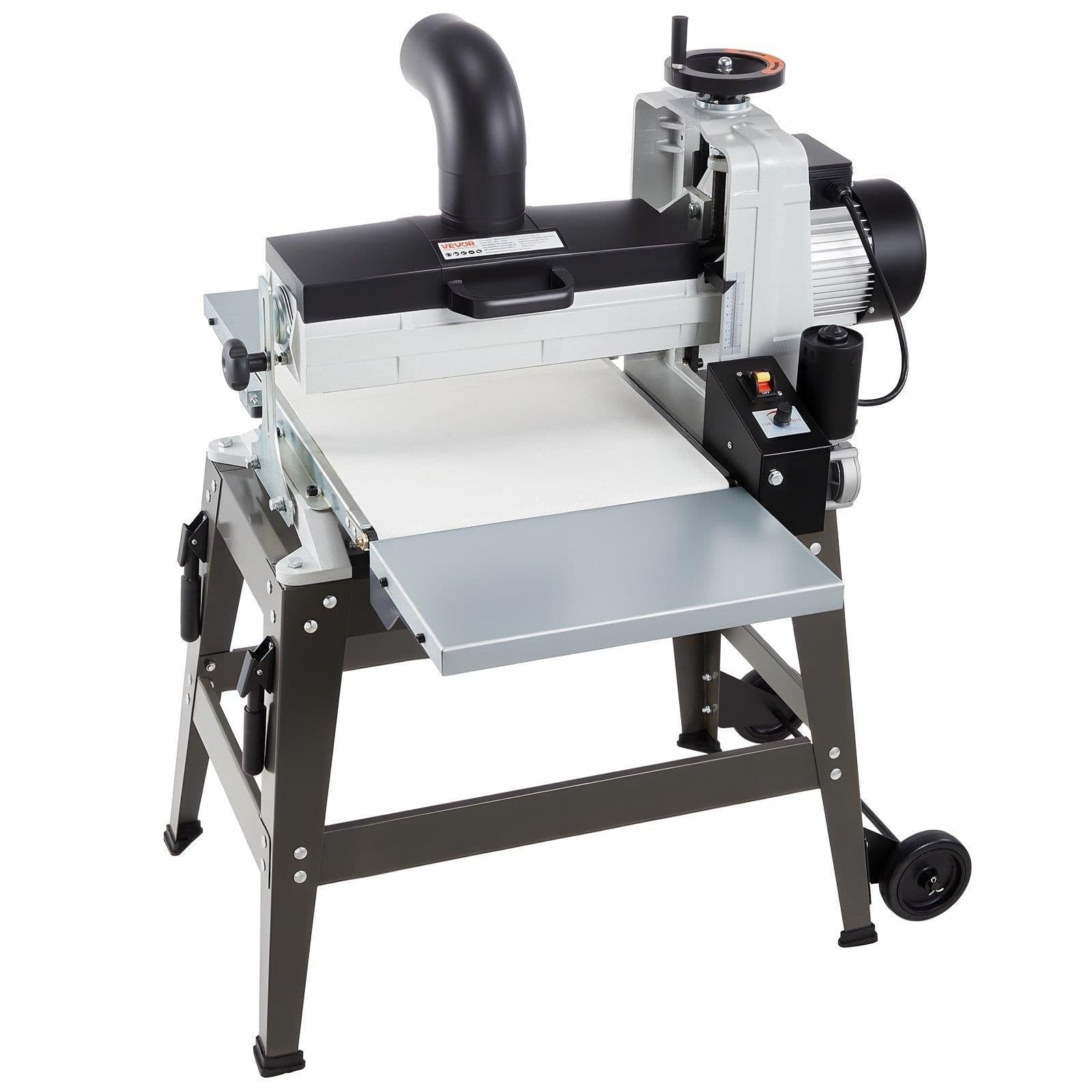 image-VEVOR 16" Drum Sander with Stand & Extension Tables, 1.5HP 1720RPM Dual Motor Drum Sander for Woodworking - Variable Speed Conveyor Belt, 4" Dust Collection Port for Cabinet & Furniture Finishing