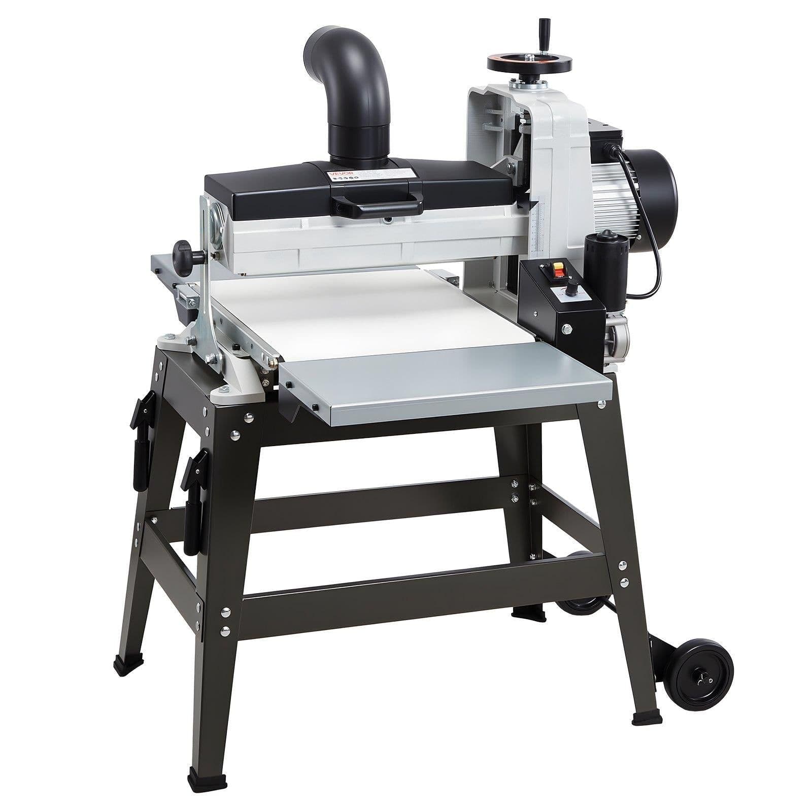 image-VEVOR 16" Drum Sander with Stand & Extension Tables, 1.5HP 1720RPM Dual Motor Drum Sander for Woodworking - Variable Speed Conveyor Belt, 4" Dust Collection Port for Cabinet & Furniture Finishing