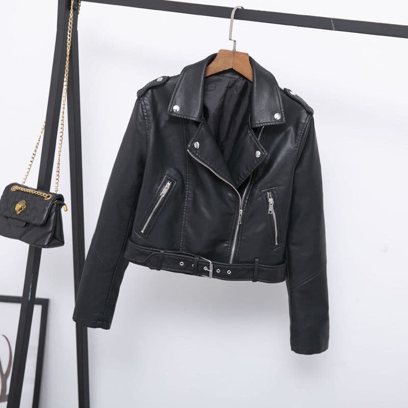 image-JELOICE PU Leather Jacket - Black Epaulet Short