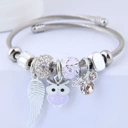 image-DIY Beaded Owl Angel Wings Pendant Stainless Steel Bracelet
