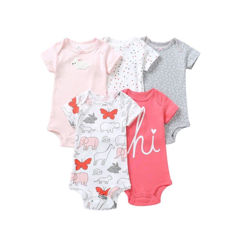 image-A generation of summer baby boy cotton short-sleeved mixed color haze triangle romper 5 five-piece suit T0031