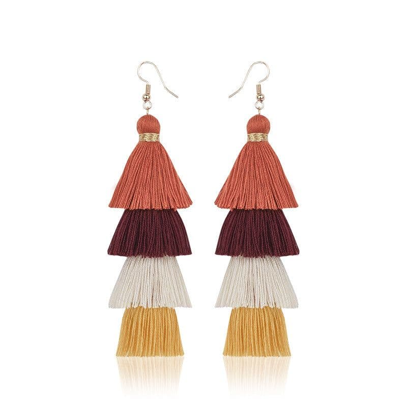 image-Green Tassel Earrings Women Bohemian Layered