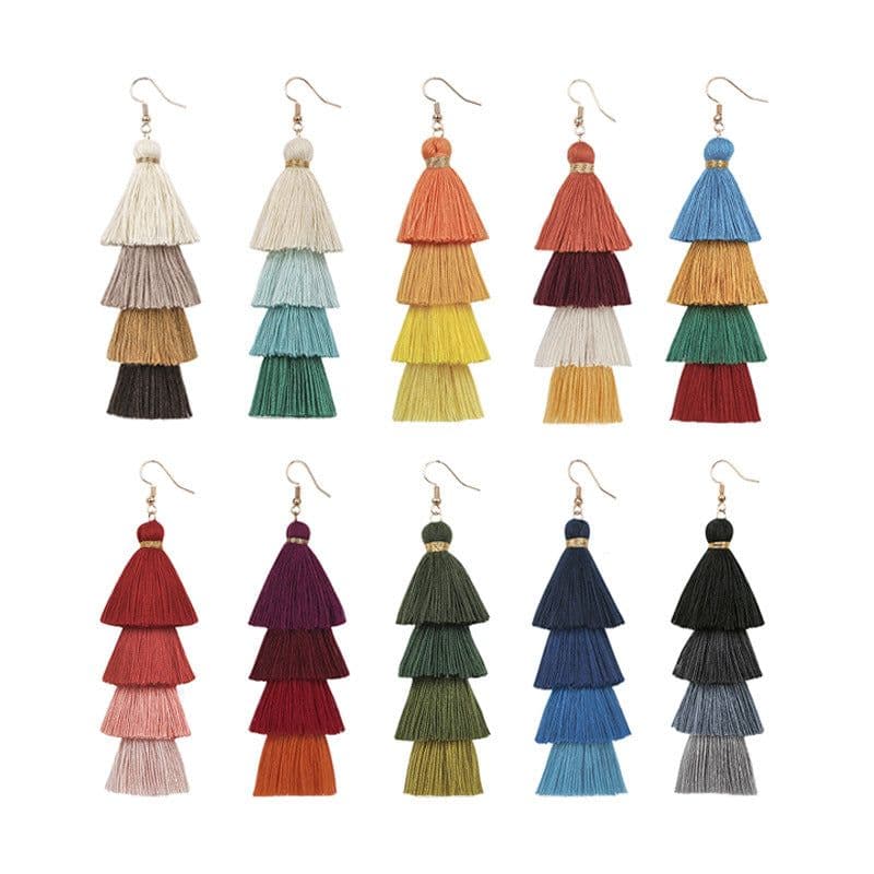 image-Green Tassel Earrings Women Bohemian Layered
