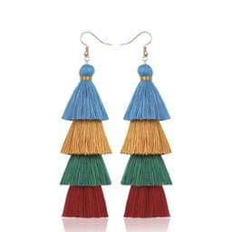 image-Green Tassel Earrings Women Bohemian Layered