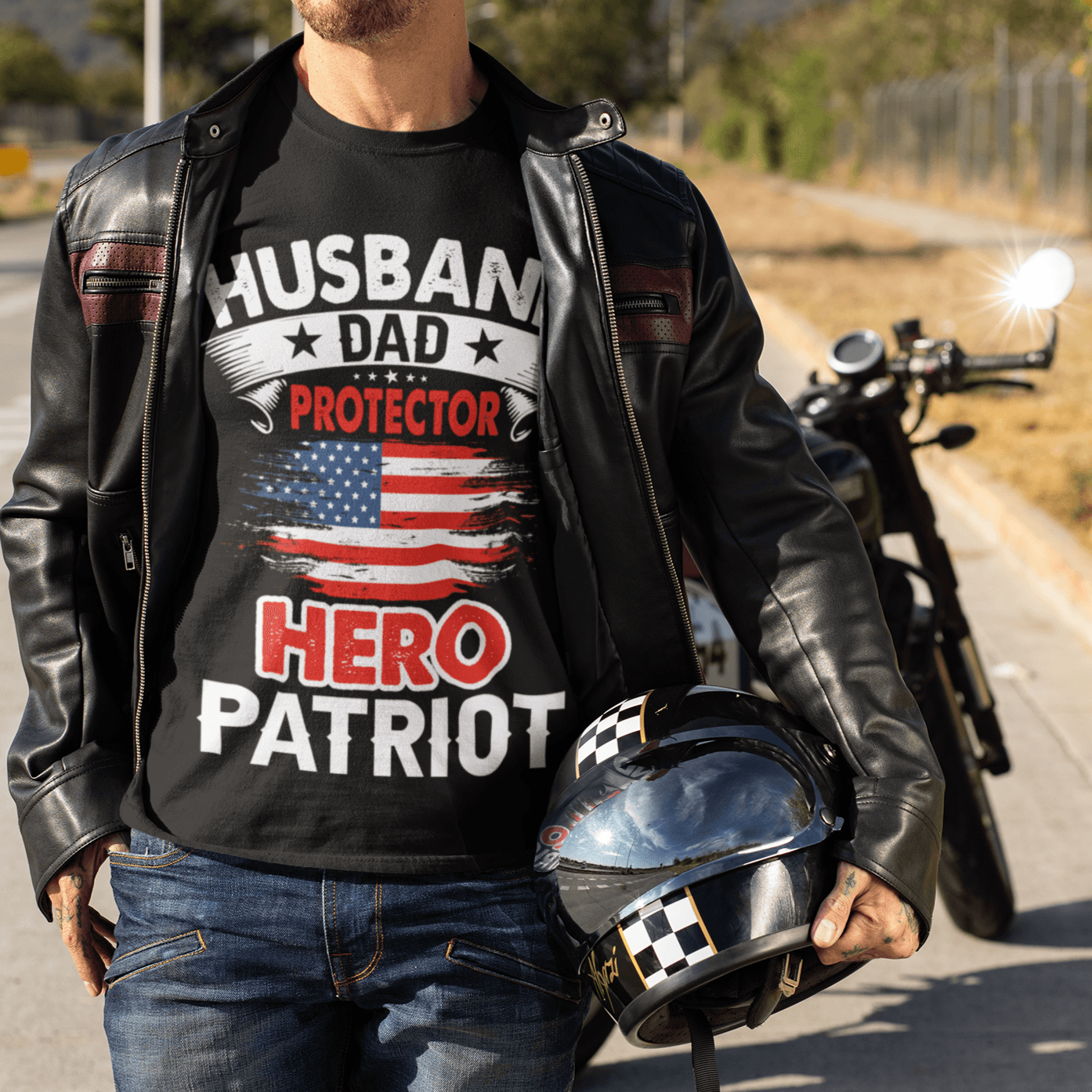 image-Husband, Dad, Protector, Hero, Patriot Short Sleeve T Shirt
