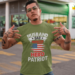 image-Husband, Dad, Protector, Hero, Patriot Short Sleeve T Shirt