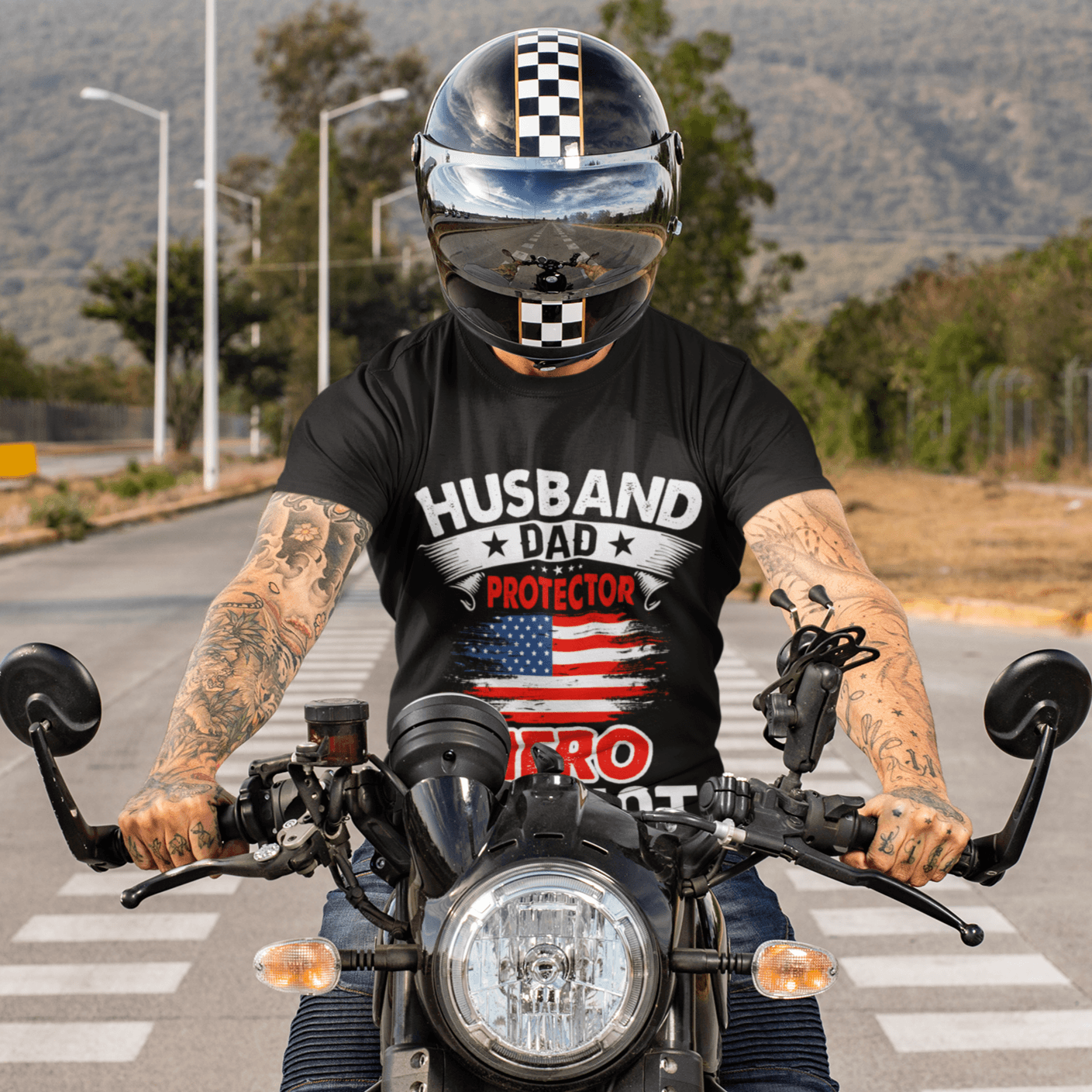image-Husband, Dad, Protector, Hero, Patriot Short Sleeve T Shirt
