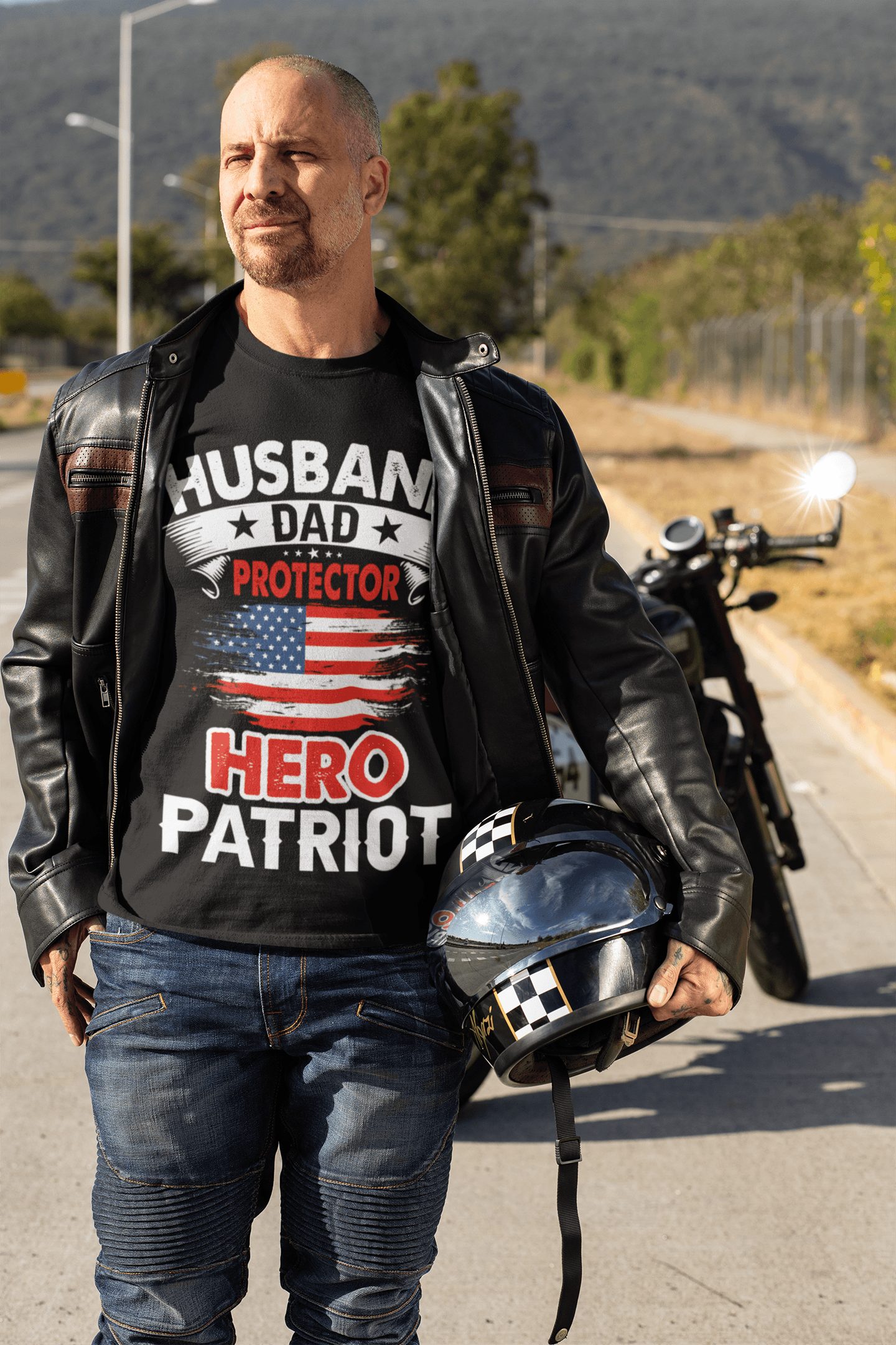 image-Husband, Dad, Protector, Hero, Patriot Short Sleeve T Shirt