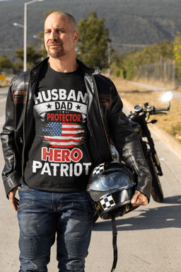 image-Husband, Dad, Protector, Hero, Patriot Short Sleeve T Shirt