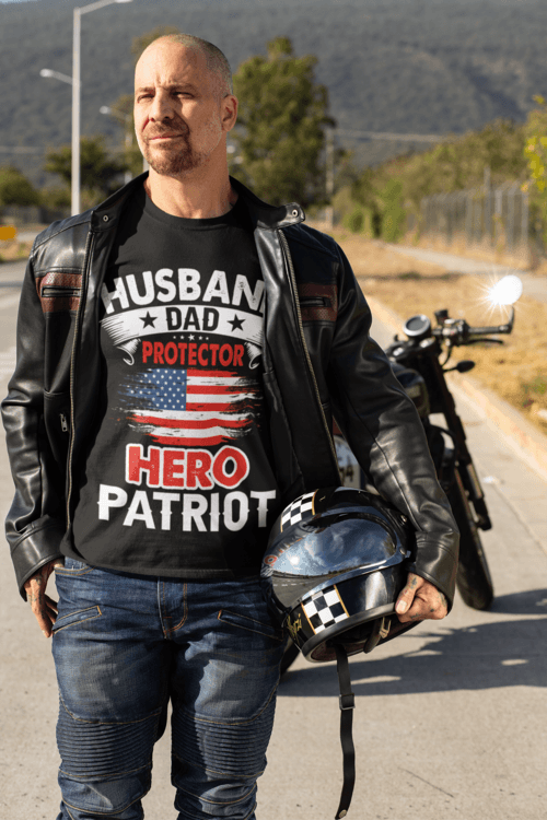 image-Husband, Dad, Protector, Hero, Patriot Short Sleeve T Shirt