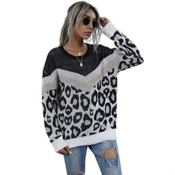 image-Womens Leopard Print Round Neck Sweater
