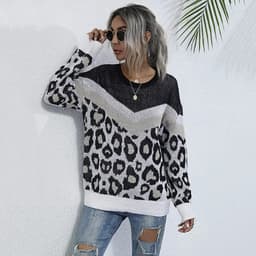 image-Womens Leopard Print Round Neck Sweater